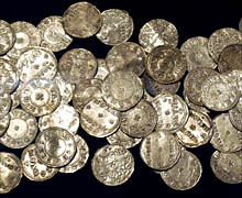Silver pennies from an early tenth-century hoard in Viking York; 
photo &copy; S. Alsford