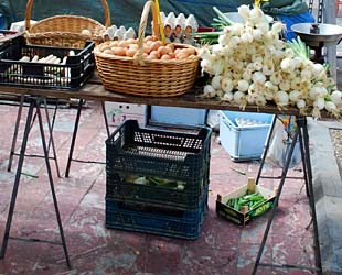 stall selling eggs and onions