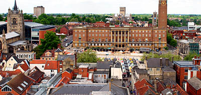 View from castle towards marketplace