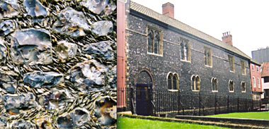 Flint construction, Norwich Guildhall (left) and Bridewell (right)