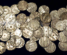 Silver pennies from an early tenth-century hoard in Viking York; 
photo © S. Alsford
