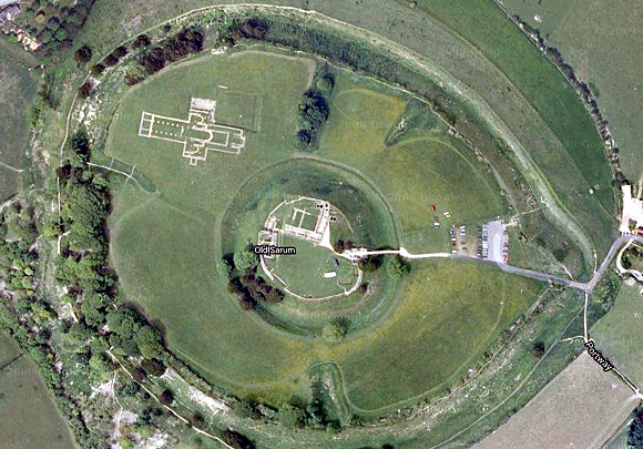 birds-eye view of the site of Old Sarum