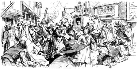 Mob violence; drawing by J.C.B. Knight